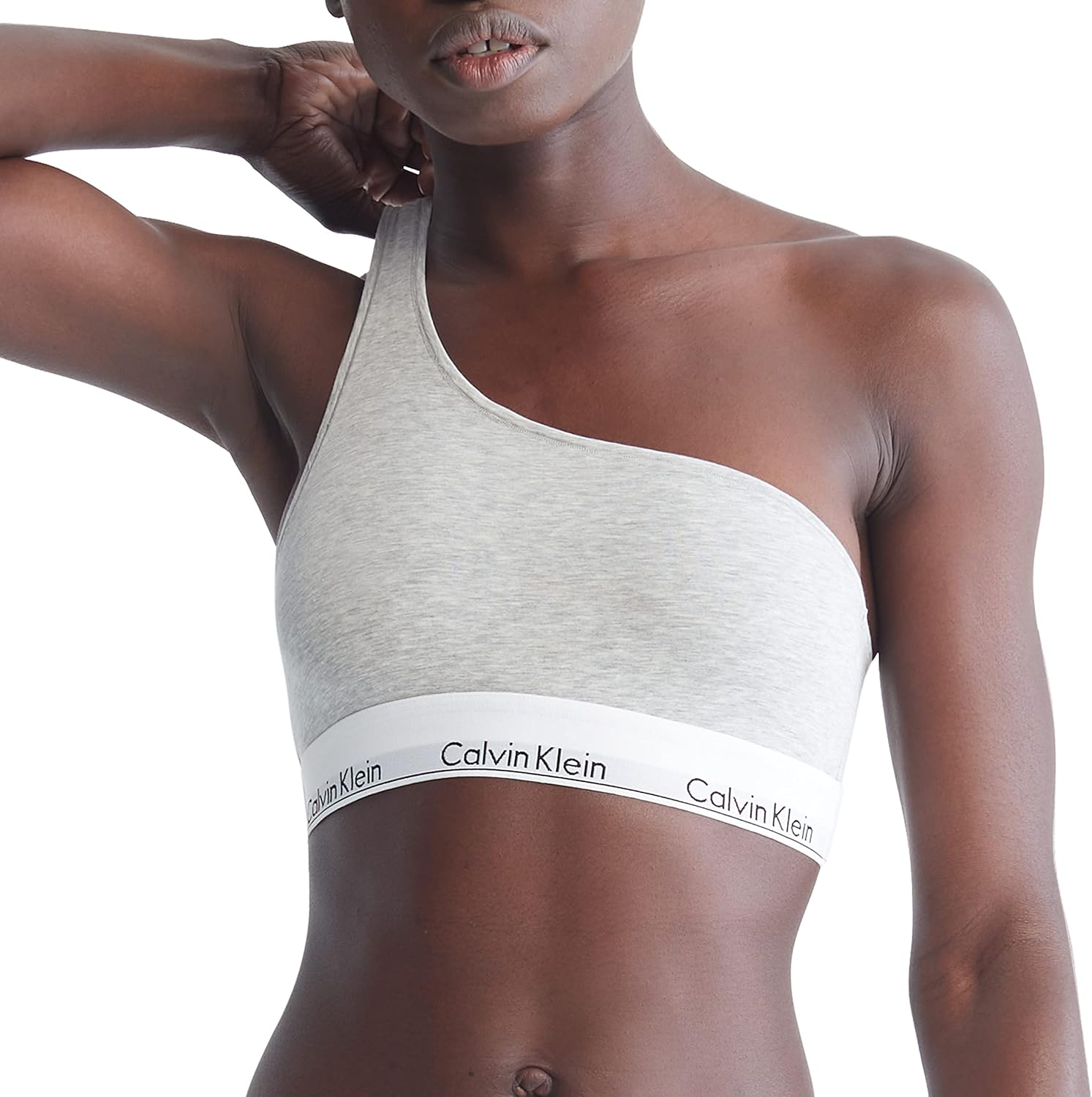 Женский современный хлопковый бюстгальтер-бралетт Calvin Klein на одно плечо без подкладки без косточек, Grey Heather