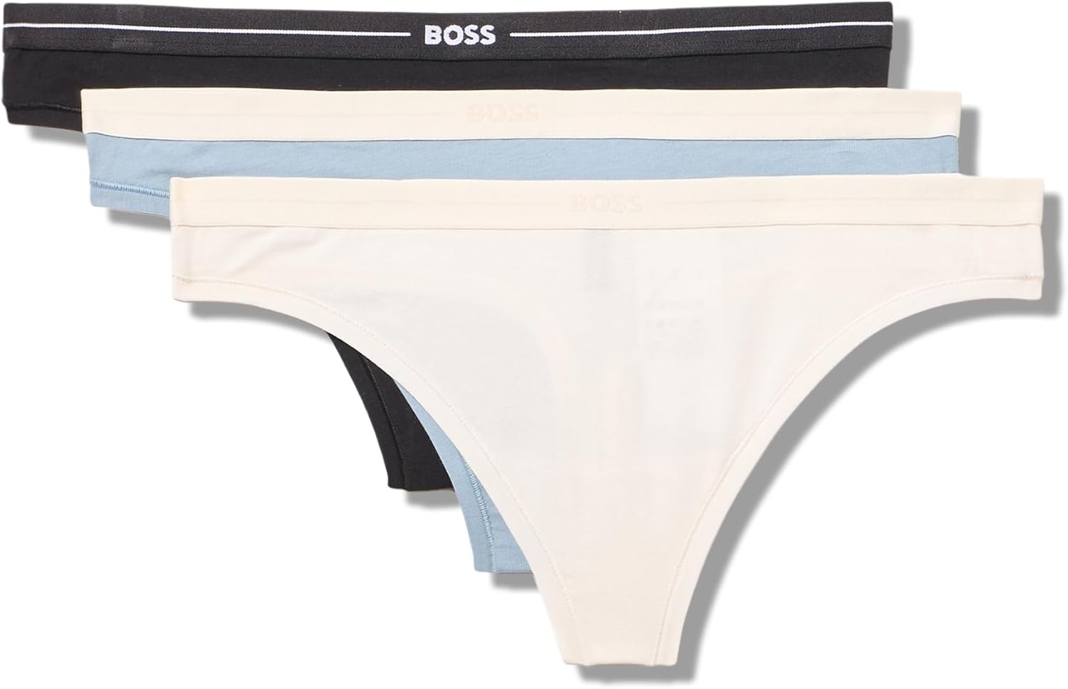 Трусы-стринги мужские, 3 шт, логотип Bold BOSS, Navy/Off White/Forever Blue