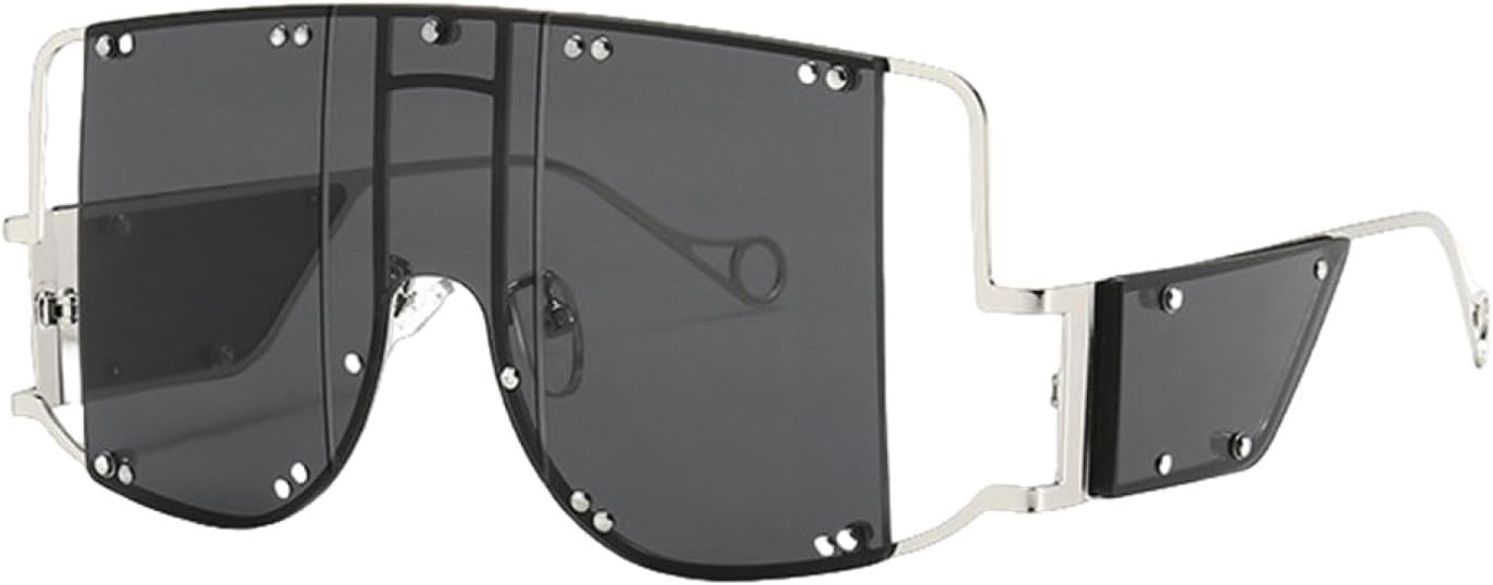 

Роскошные модные солнцезащитные очки в панк-стиле с большой оправой для женщин и мужчин, винтажные, популярные, для путешествий, увеличенного размера, в стиле стимпанк, с защитой от УФ-излучения UV400 TYUVIVO, Silver Black