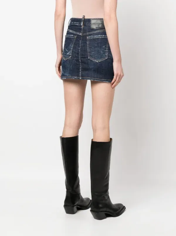 Джинсовая юбка, украшенная кристаллами Dsquared2, синий — фото 4