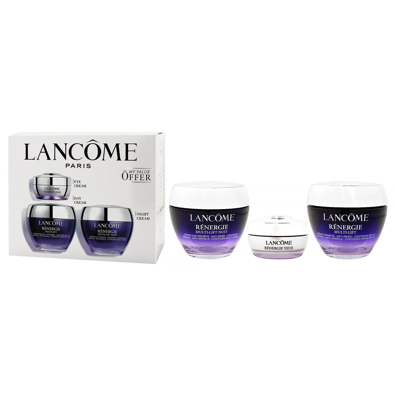 Набор Renergie от Lancome для женщин - 3 предмета: укрепляющий крем против морщин SPF15 (48 г), укрепляющий ночной крем против морщин (48 г), лифтинг-крем для глаз (14 г), белый — фото 4