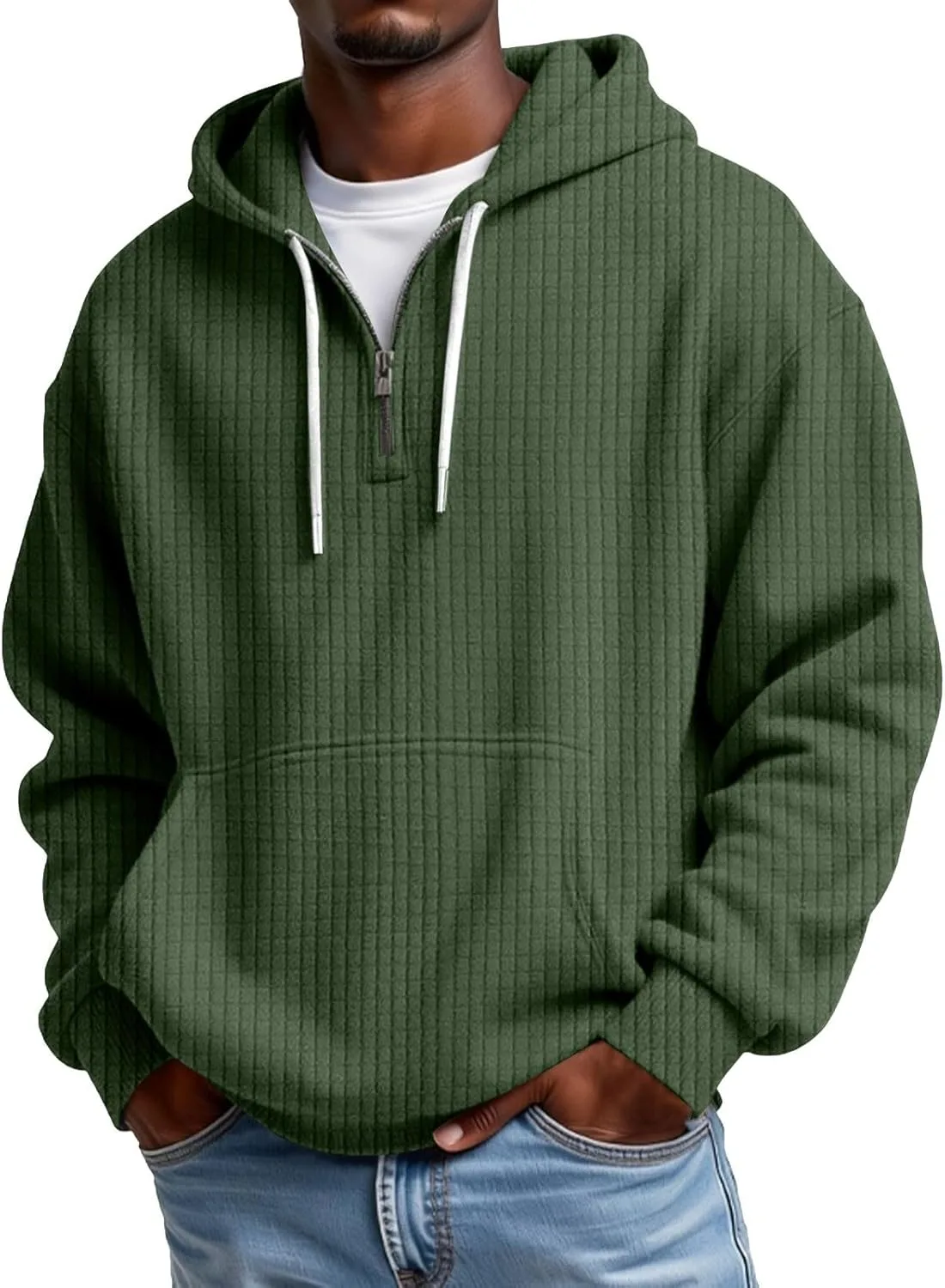 

Мужская худи с молнией на четверть, вязаная, легкая