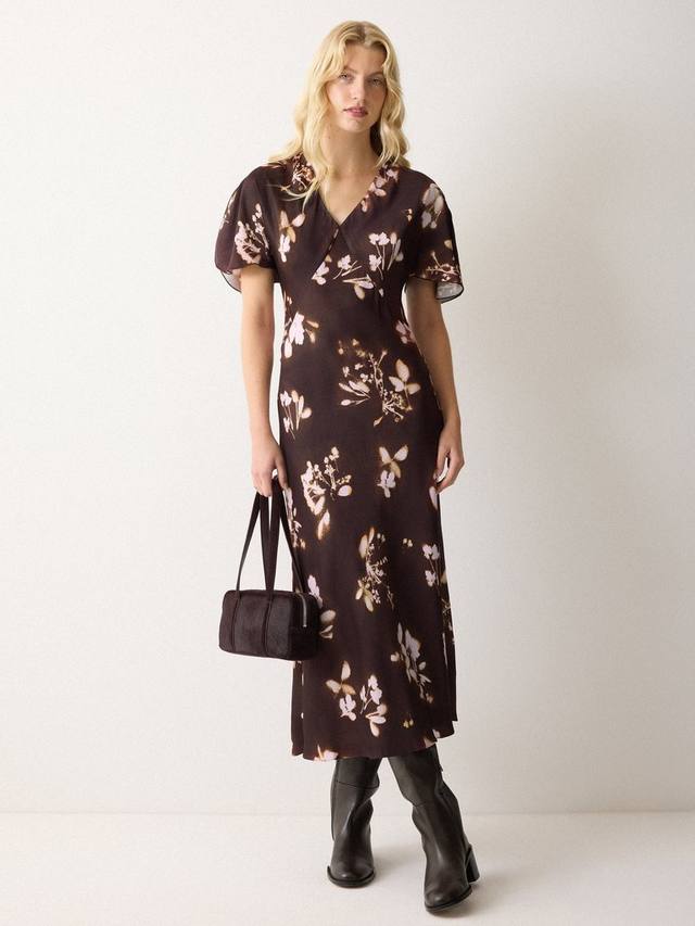 

Платье из сатина с цветочным принтом и косым кроем Jigsaw, Purple/Multi