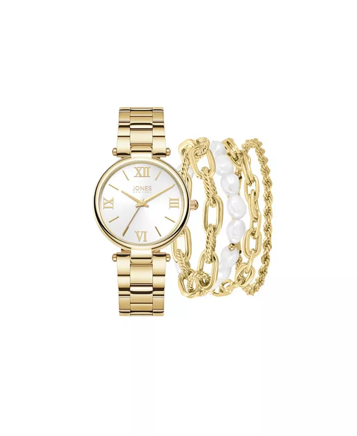 

Женские блестящие наручные часы с металлическим браслетом золотистого цвета 36 мм в подарочном наборе Jones New York