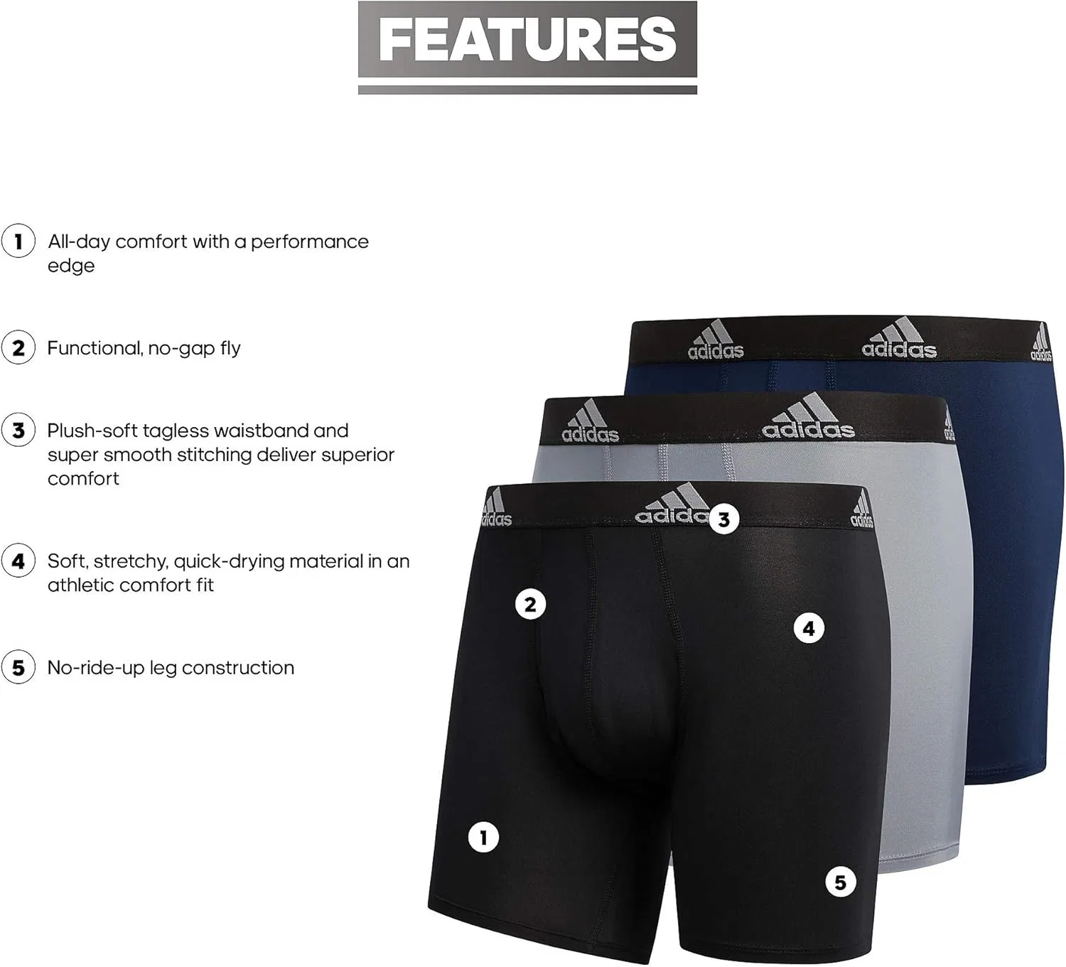 Боксеры 3шт Adidas Black/Grey/Collegiate Navy/Performance — фото 4