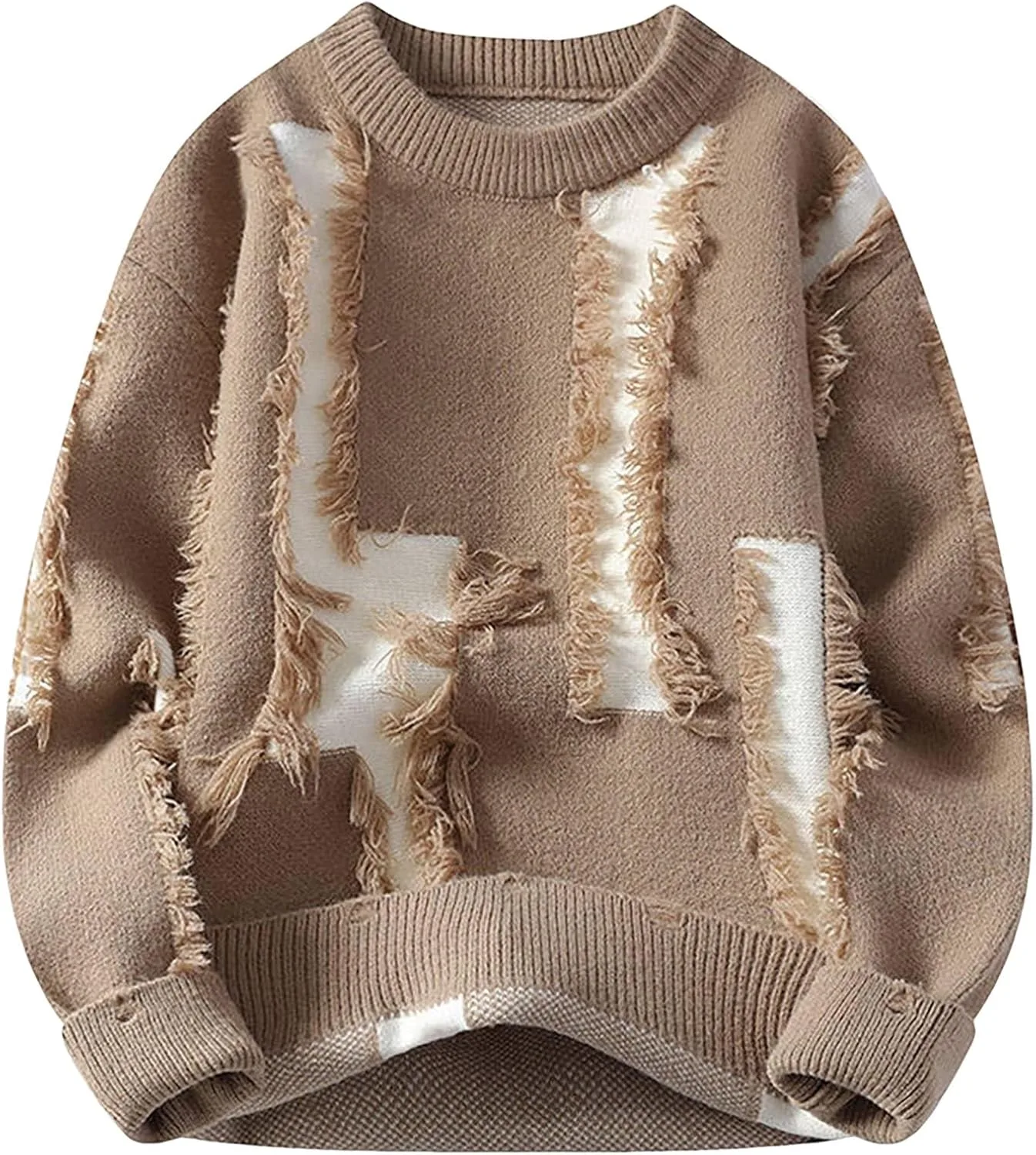 

Мужской свитер с эффектом поношенности, утепленный флисом, теплый и уютный