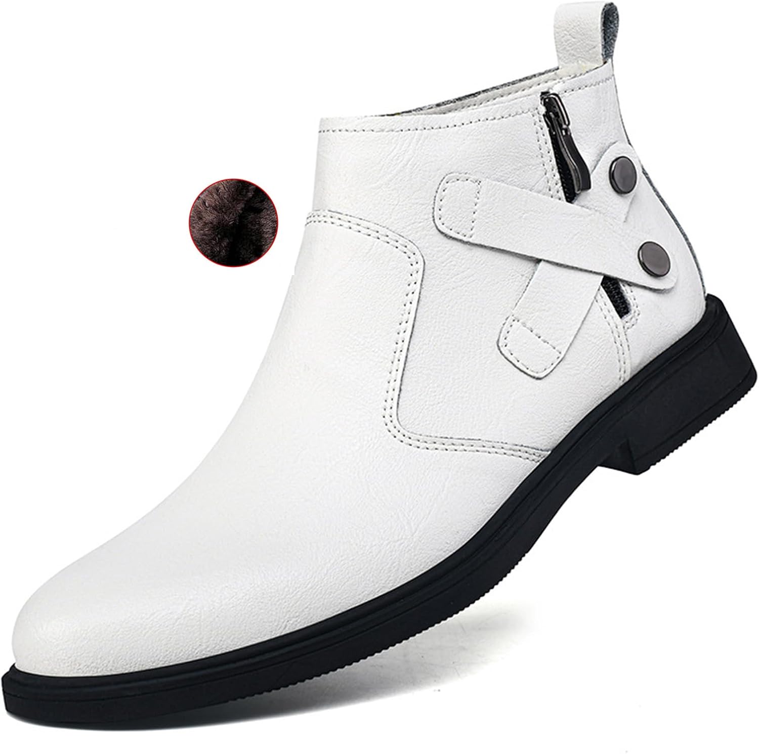 

Мужские остроносые челси из натуральной кожи с боковой молнией, зимние с дополнительным бархатным утеплением, массивным каблуком, нескользящие, классические челси-ботинки, подходят для вождения и работы Nvbuke, белый