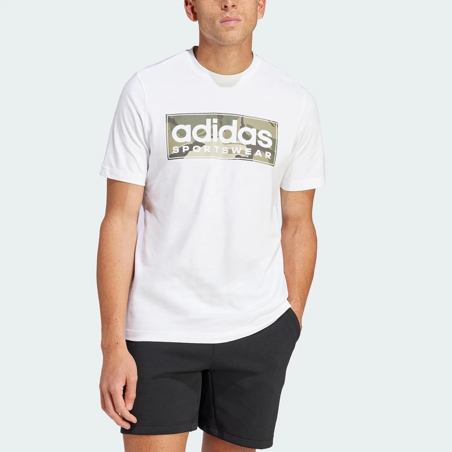 Футболка Adidas мужская с камуфляжным линейным принтом, белый — фото 4