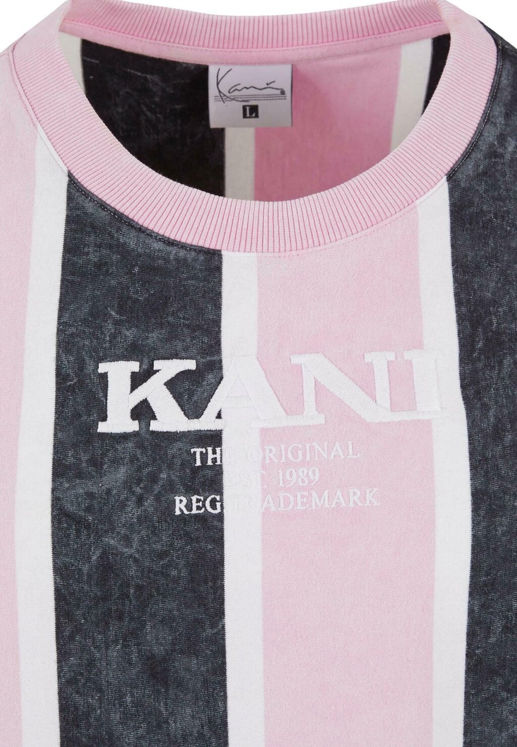 

Футболка с принтом Retro Washed Stripe Karl Kani, розово-серо-белая