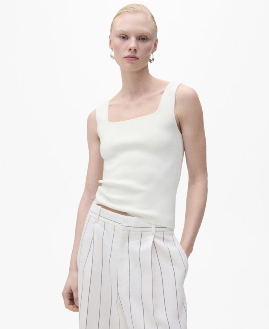 

Женская блузка из тонкой вязки с низким вырезом MANGO, Off White