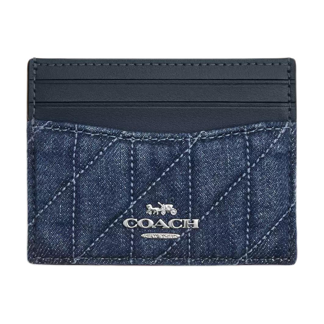 

COACH Миниатюрный гладкий кожаный картхолдер женский джинсово-синий, Denim Blue