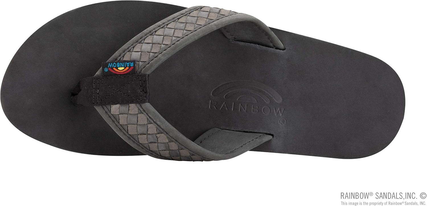 Мужские сандалии Rainbow The Bentley из роскошной кожи - один слой, ручное плетение ремешка Rainbow Sandals, черный/серый — фото 3