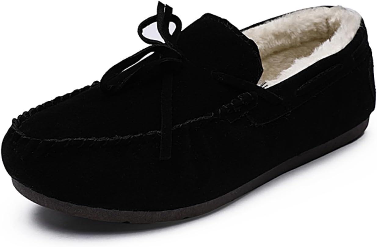 

Мужские мокасины-лоферы с флисовой подкладкой - мягкие и теплые замшевые слипоны, стильные и уютные, идеально подходят для зимнего повседневного ношения дома и на улице Khwfjas, черный