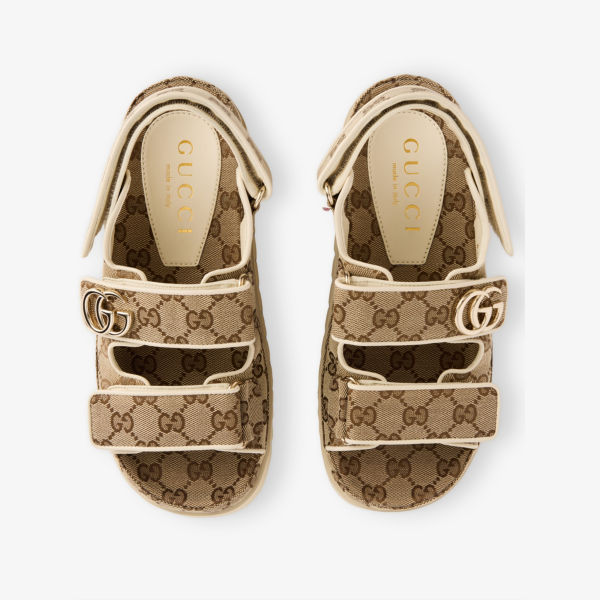 Сандалии Gucci New Marmont GG текстильные с фирменным принтом, бежевый — фото 2