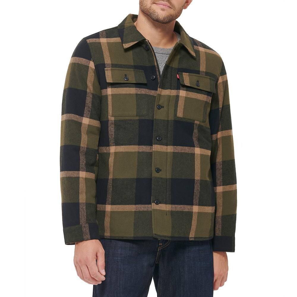 

Мужская куртка-рубашка на стеганой подкладке Levi's, цвет Olive Black Plaid