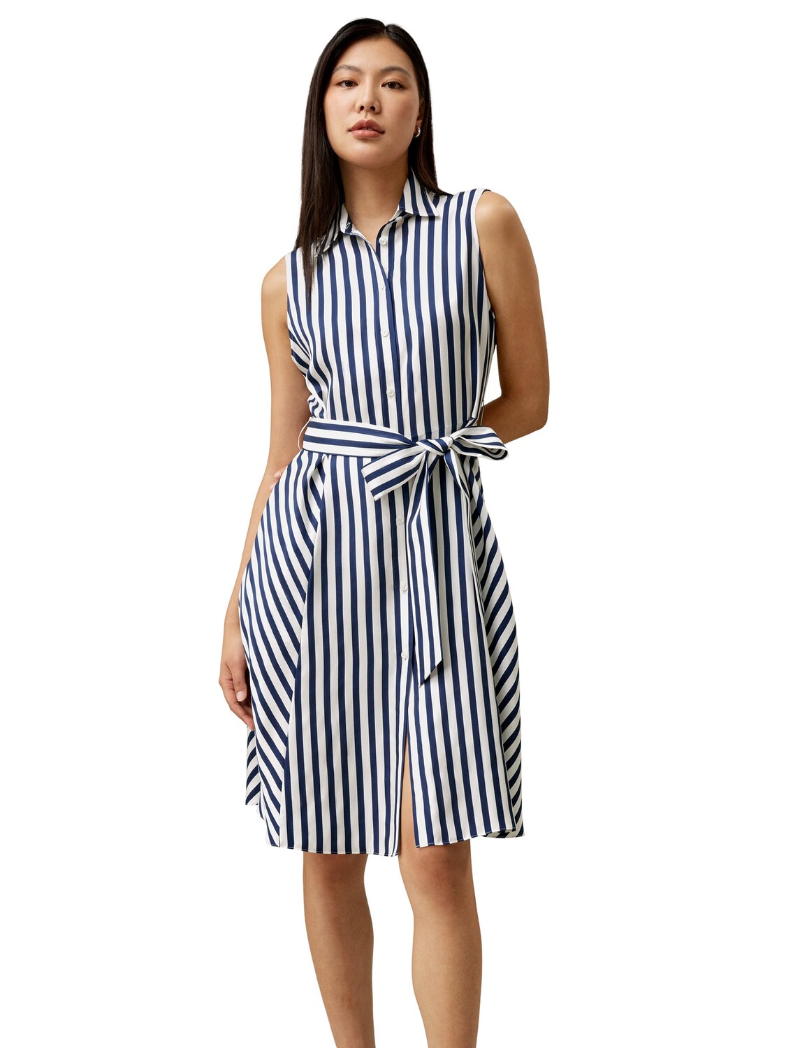 

Женское шелковое платье без рукавов в полоску LILYSILK, цвет Blue-White-Pinstripes
