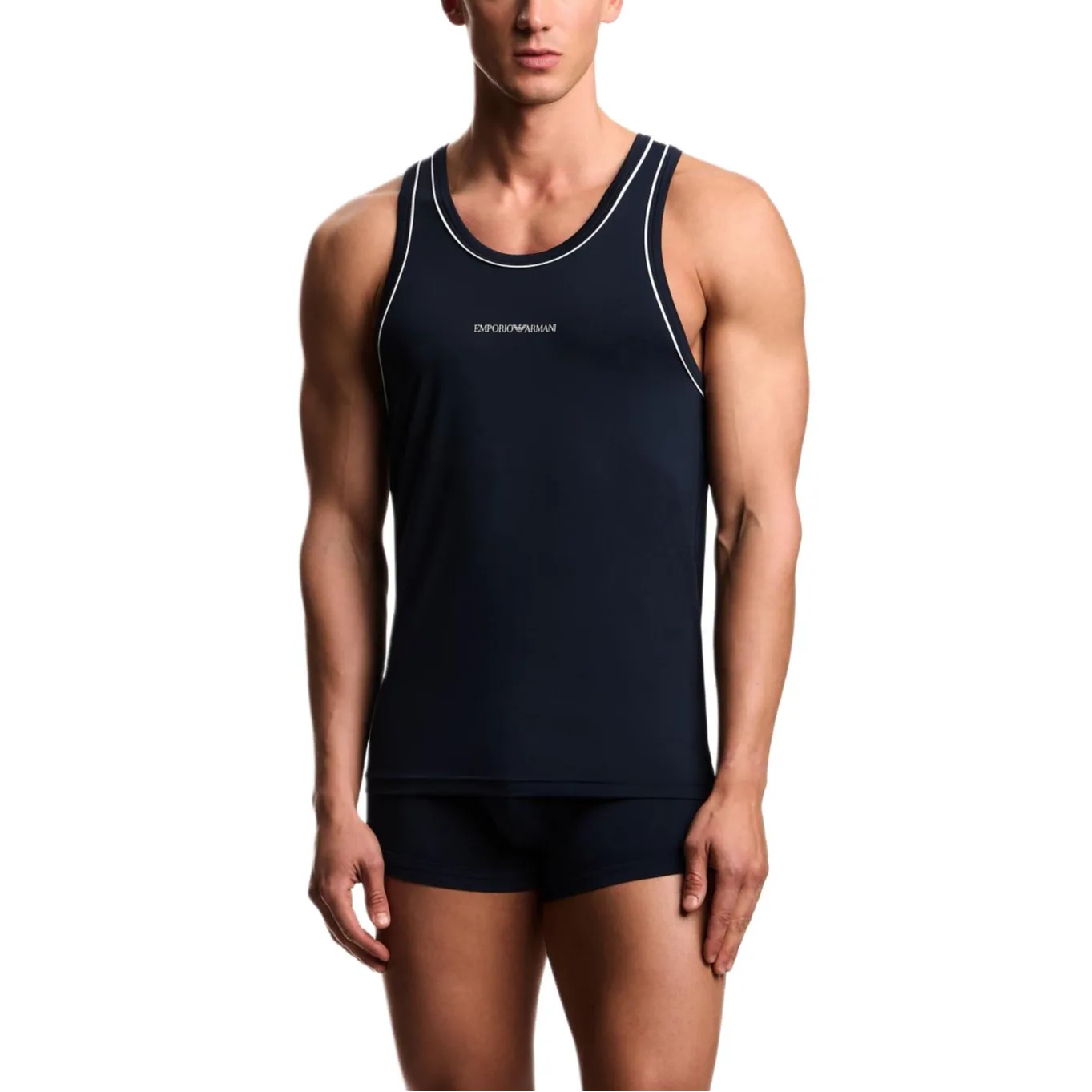 EMPORIO ARMANI Мужская майка с круглым вырезом морского синего цвета — фото 3