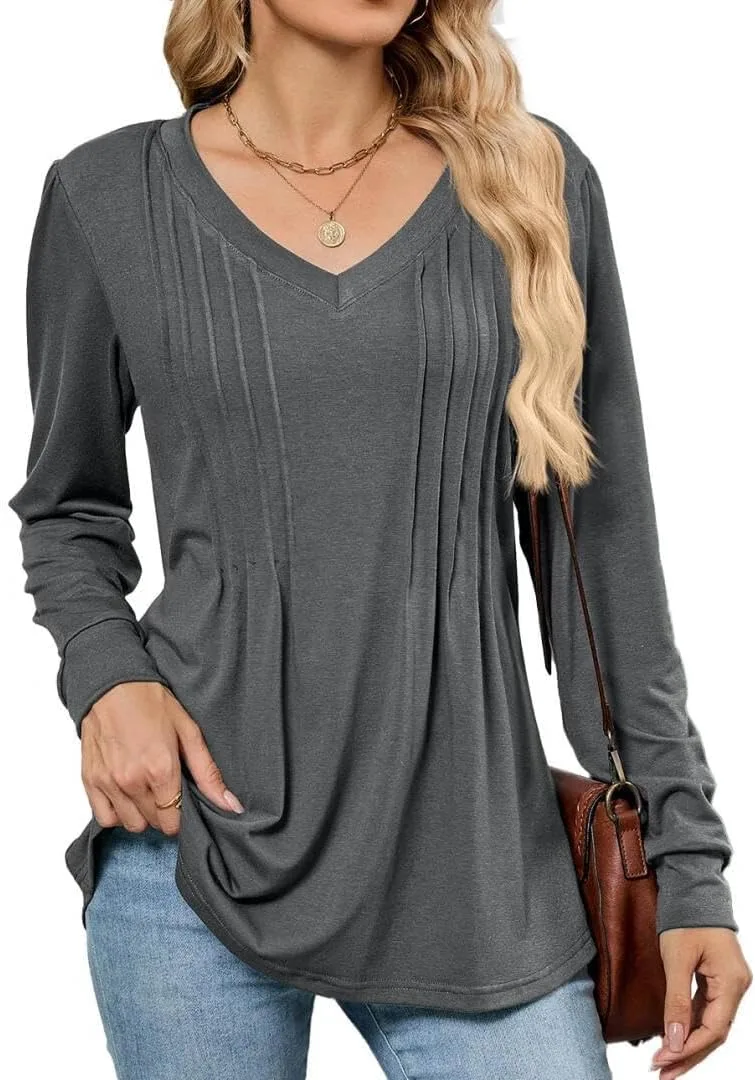 

Женская блузка с длинным рукавом и V-образным вырезом FMCHICO