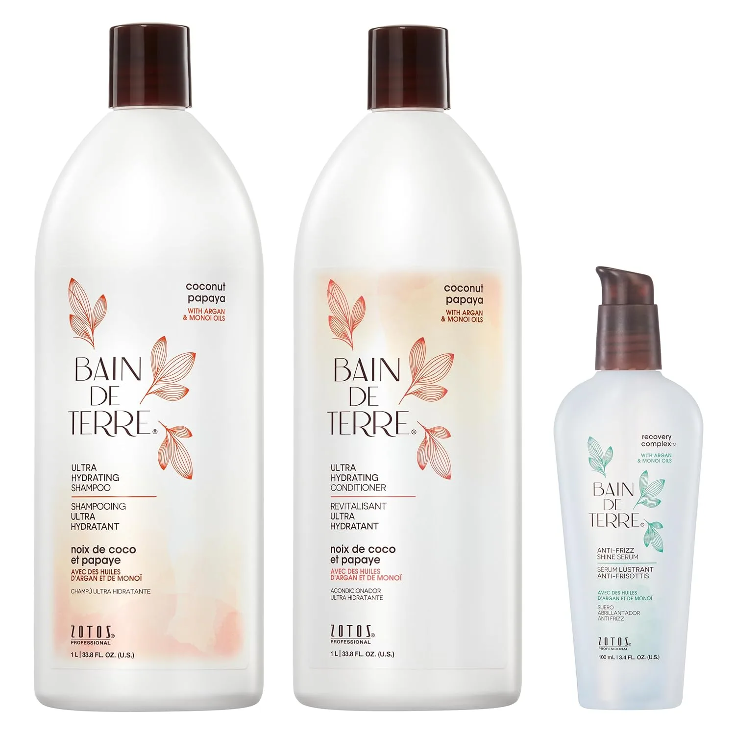 Кондиционер Bain de Terre Coconut Papaya для сухих и поврежденных волос, с аргановым и монои маслами, ультраувлажняющий 1000/100 мл (3 шт.)