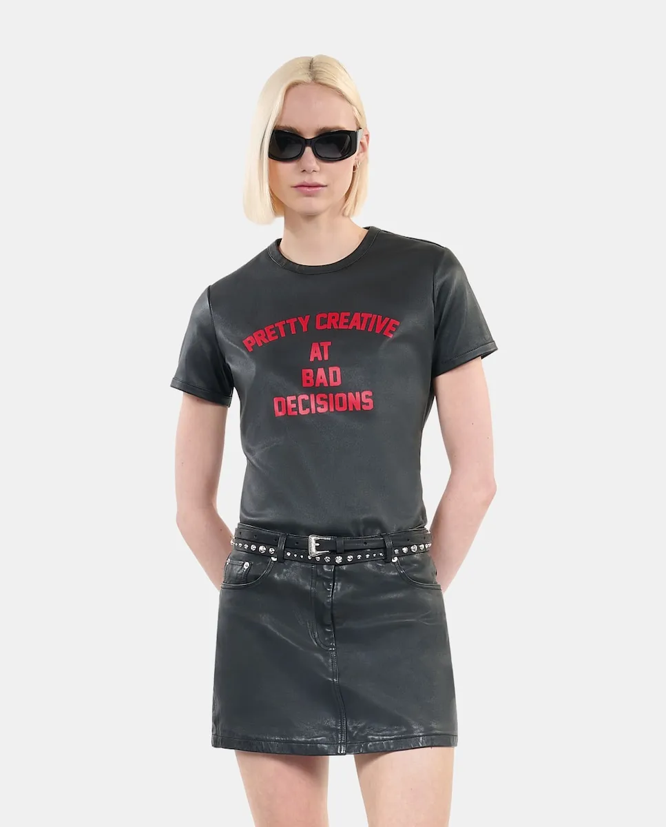 

Женская кожаная футболка с трафаретным принтом «Pretty creative» The Kooples, черный