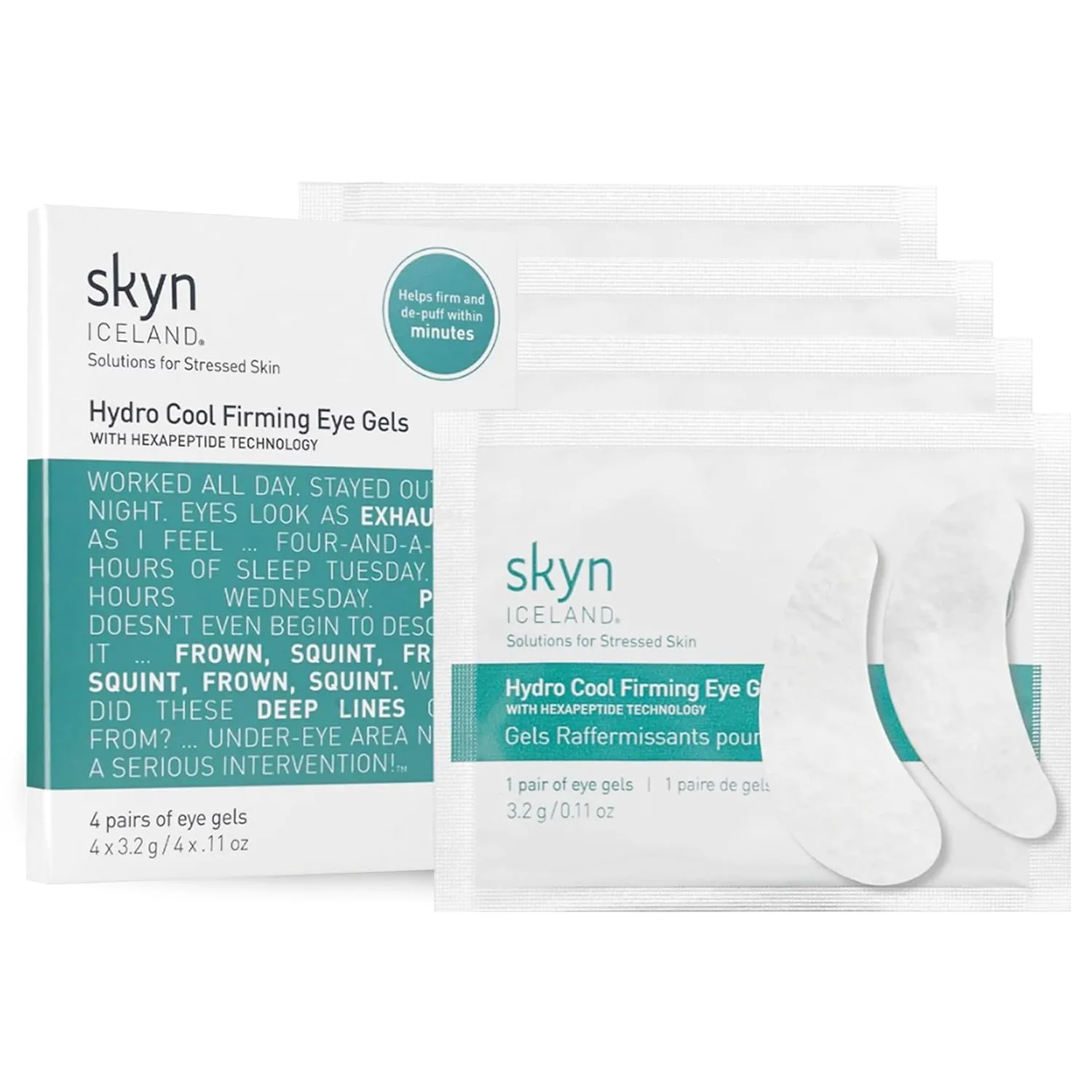 Skyn Iceland Hydro Cool Firming Under Eye Patches, патчи для глаз, укрепляющие и уменьшающие морщины, тонкие линии, темные круги и отеки, 4 пары