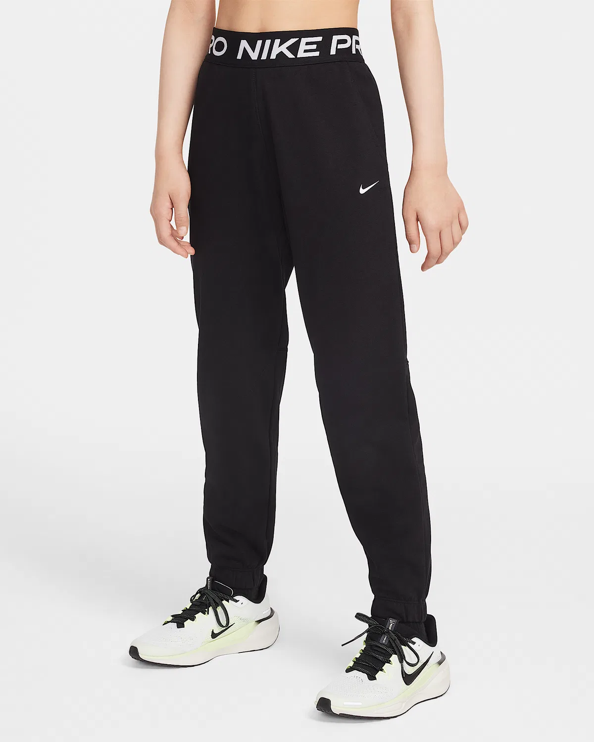 Детские (девчачьи) джоггеры Nike Pro Fleece Dri-FIT, Black/Black/Black/White