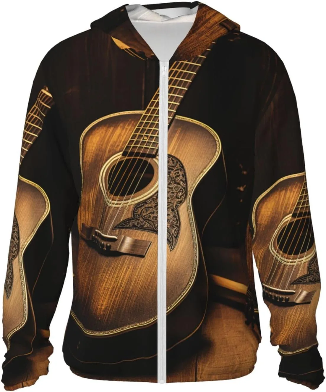 

Толстовка с защитой от солнца, длинный рукав, молния, принт "Old West Guitar", карманы VTCTOASY