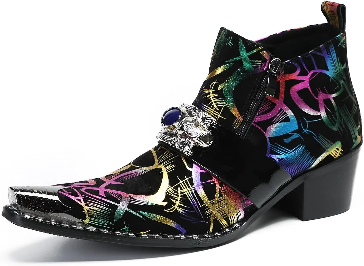 

Мужские повседневные западные ботинки Chelsea Santimon - настоящие кожаные ковбойские ботинки до щиколотки с сапфировой цепочкой и металлическим носком с крылышком для выпускного, свадьбы и диско-вечеринки, черный