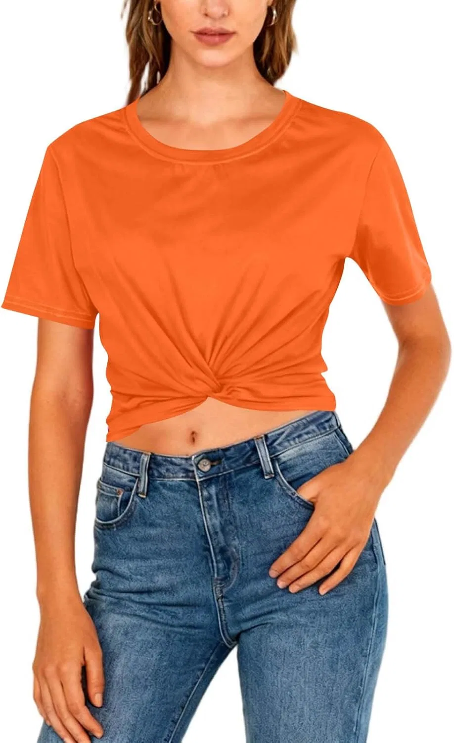 Женская футболка с закрученным передом, оверсайз, Orange — фото 4