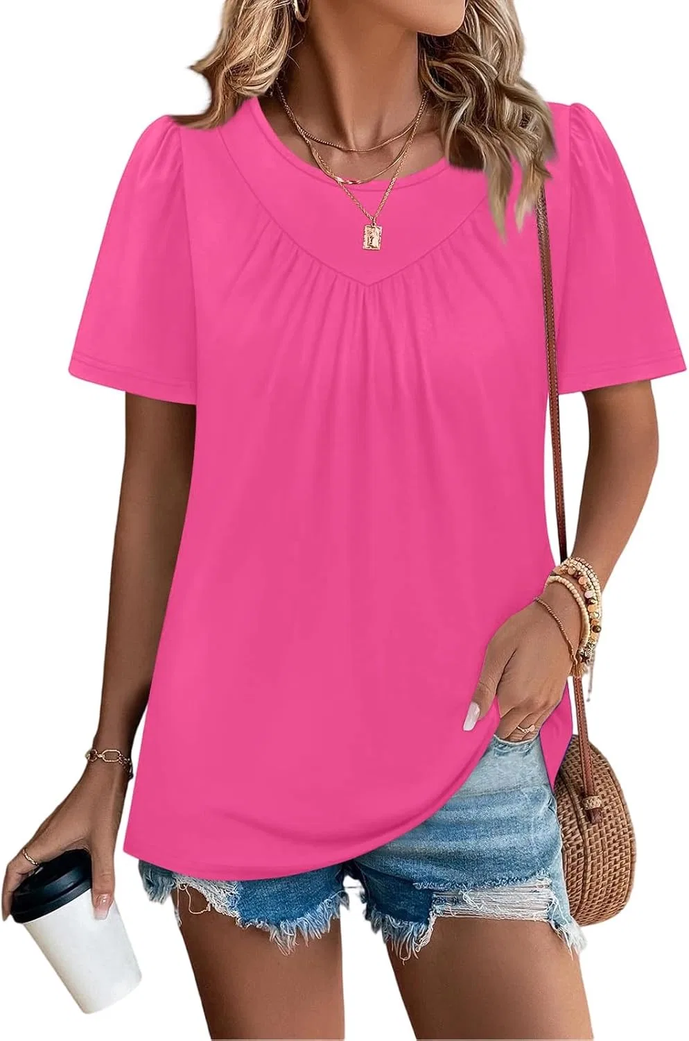 Футболка с коротким рукавом, свободный крой, Polyester/Spandex, 1-hot Pink