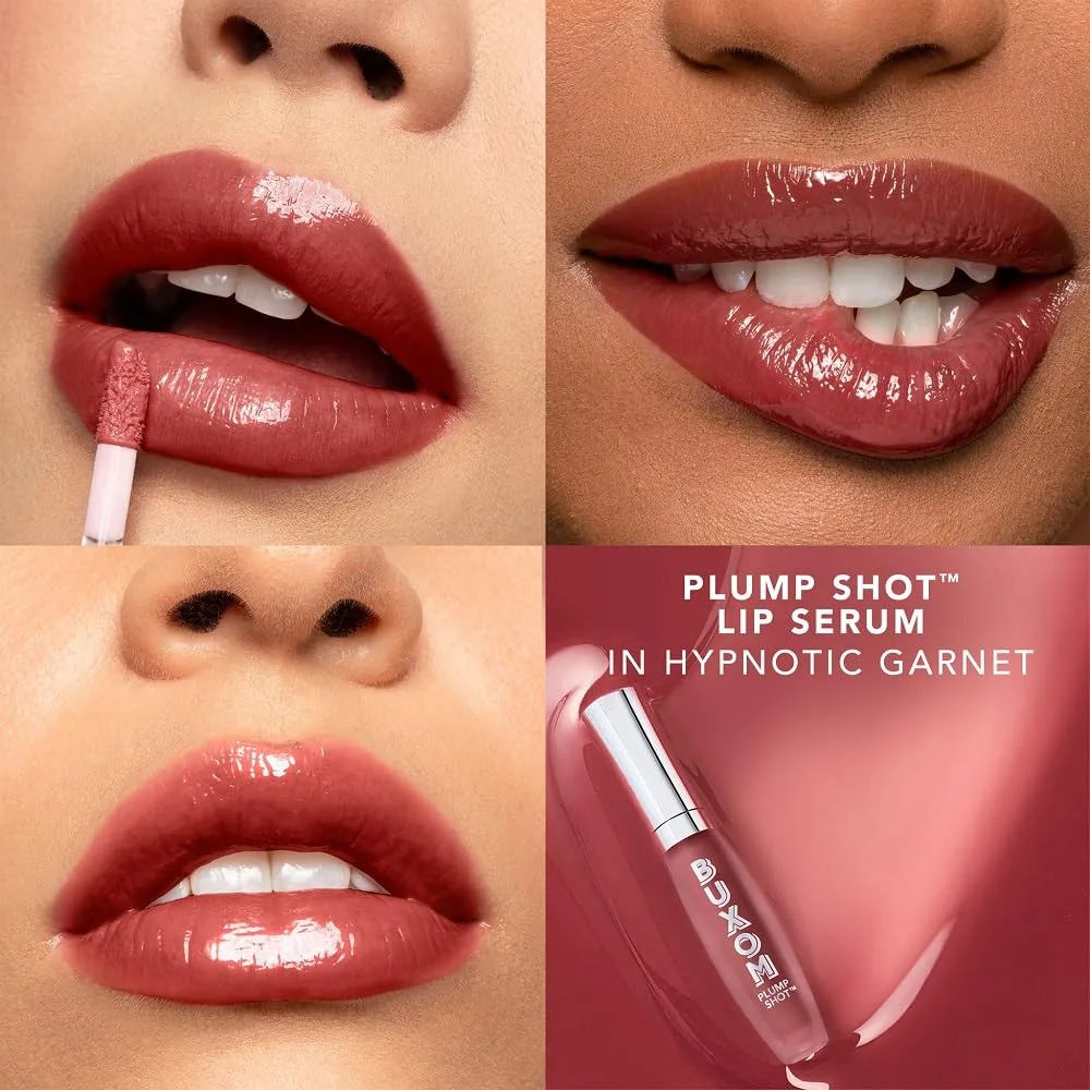 Сыворотка для губ Buxom Plump Shot Peptides, блеск для губ с эффектом увеличения объема, обогащенный пептидами, гиалуроновой кислотой, маслом авокадо и жожоба. Не тестируется на животных., Sheer Glossy - Hypnotic Garnet (Brick Red) — фото 2
