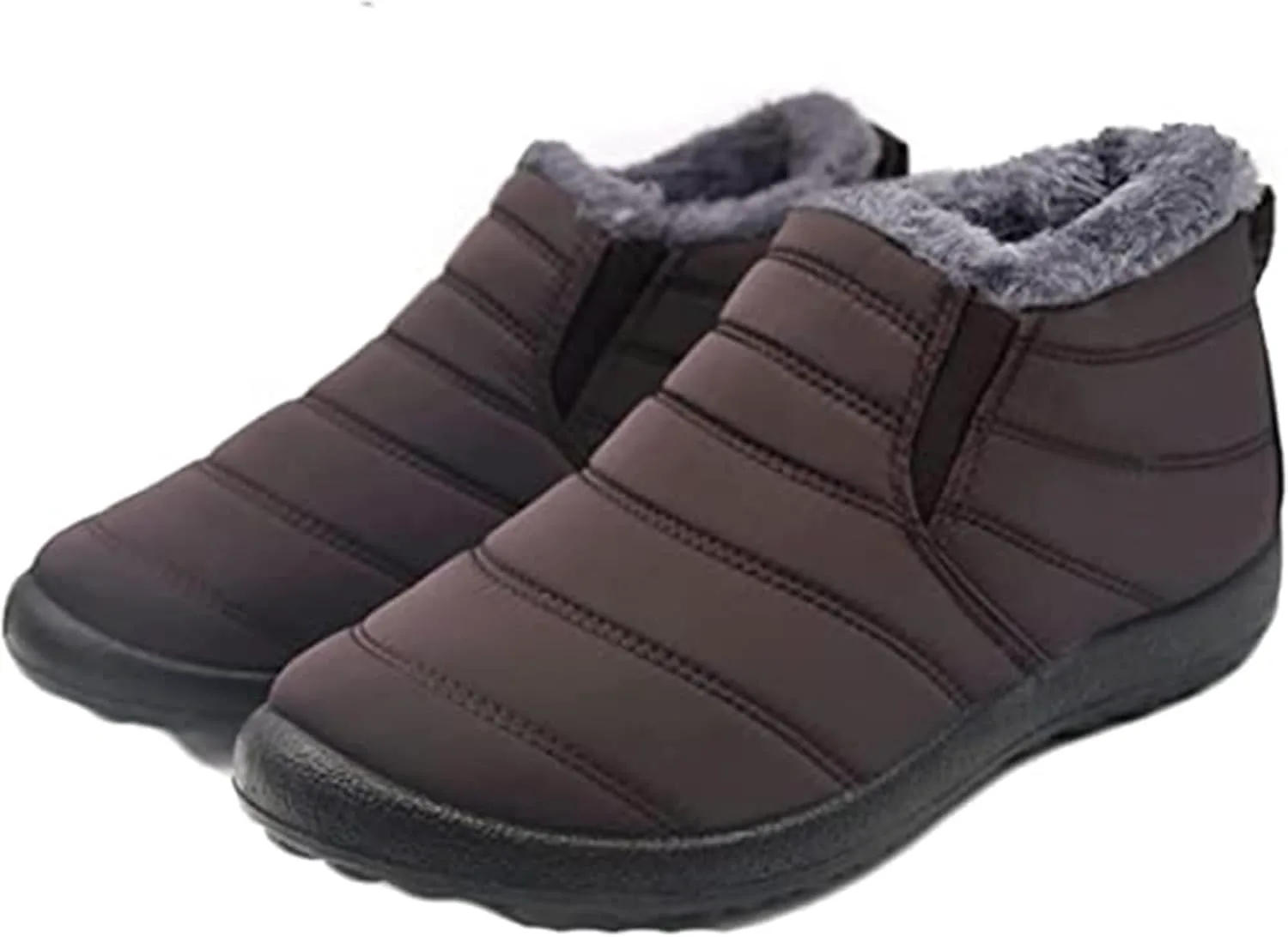 

Зимние мужские снежные ботинки Yiozoi для улицы и дома, легкие кожаные туфли, погружающиеся в теплые плюшевые ботинки до щиколотки, коричневый
