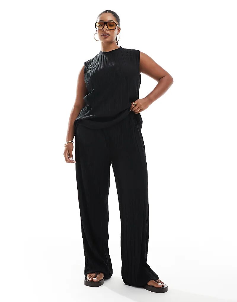 

Брюки Vero Moda Curve plisse co-ord чёрного цвета