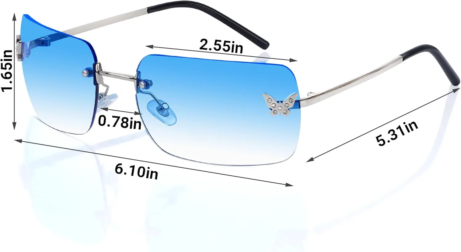 

Солнцезащитные очки Y2k для женщин, без оправы, прямоугольной формы, для создания модного ретро-образа в стиле 2000-х, модные аксессуары для женщин tiggell, Blue