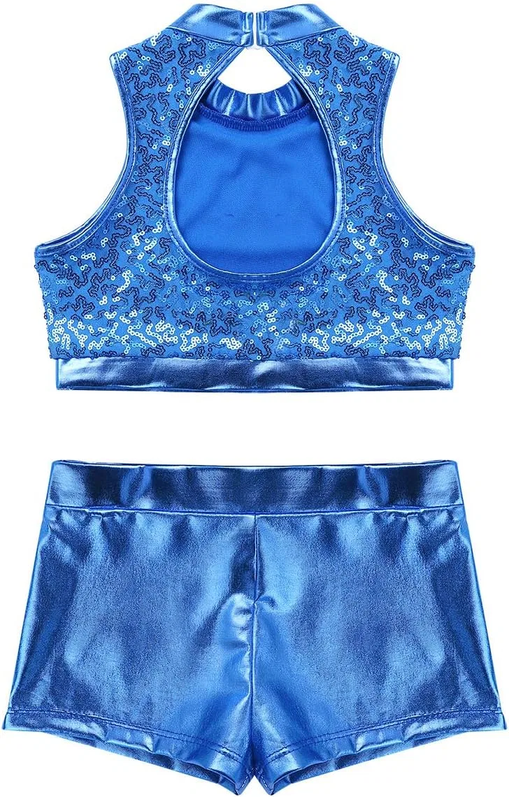 Спортивный костюм для танцев Sequins, vastwit, 2 предмета, Mock Neck Blue — фото 4