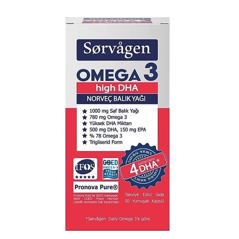 

Sorvagen Omega 3 Норвежский рыбий жир с высоким содержанием ДГК 50 капсул