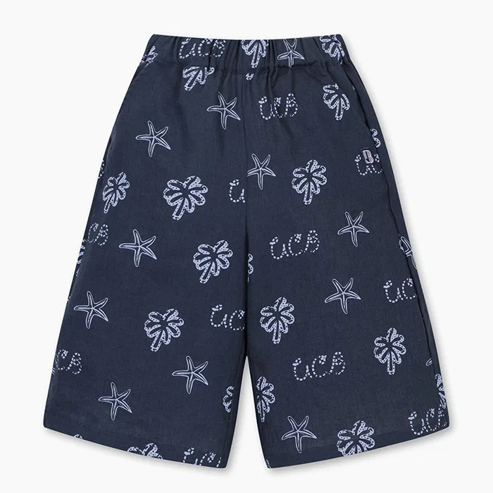 Детские льняные брюки-капри тёмно-синие от Benetton Kids