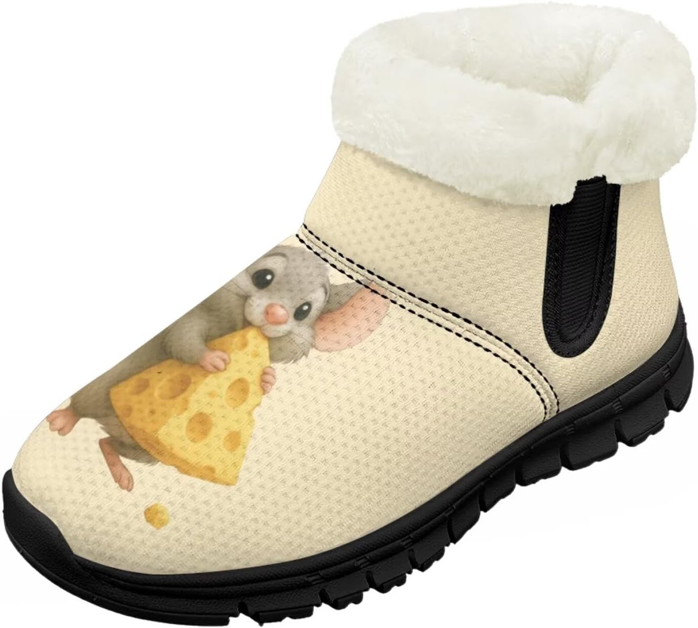 

Детские зимние ботинки для девочек с меховой подкладкой, короткие, с противоскользящей подошвой, легкие, теплые ботиночки на молнии Pointodoor, Rat Printed