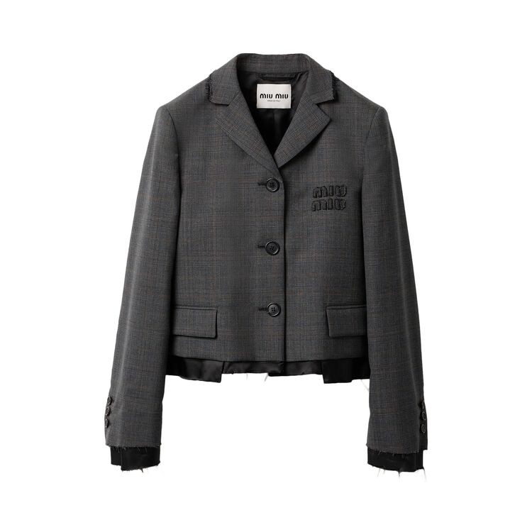 

Куртка Miu Miu Tartan Print Cropped Jacket Slate Grey, серый