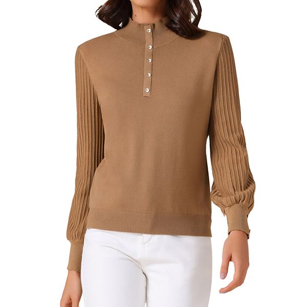 

Женский повседневный водолазка с длинным рукавом и пуговицами Inspire Chic, Brown