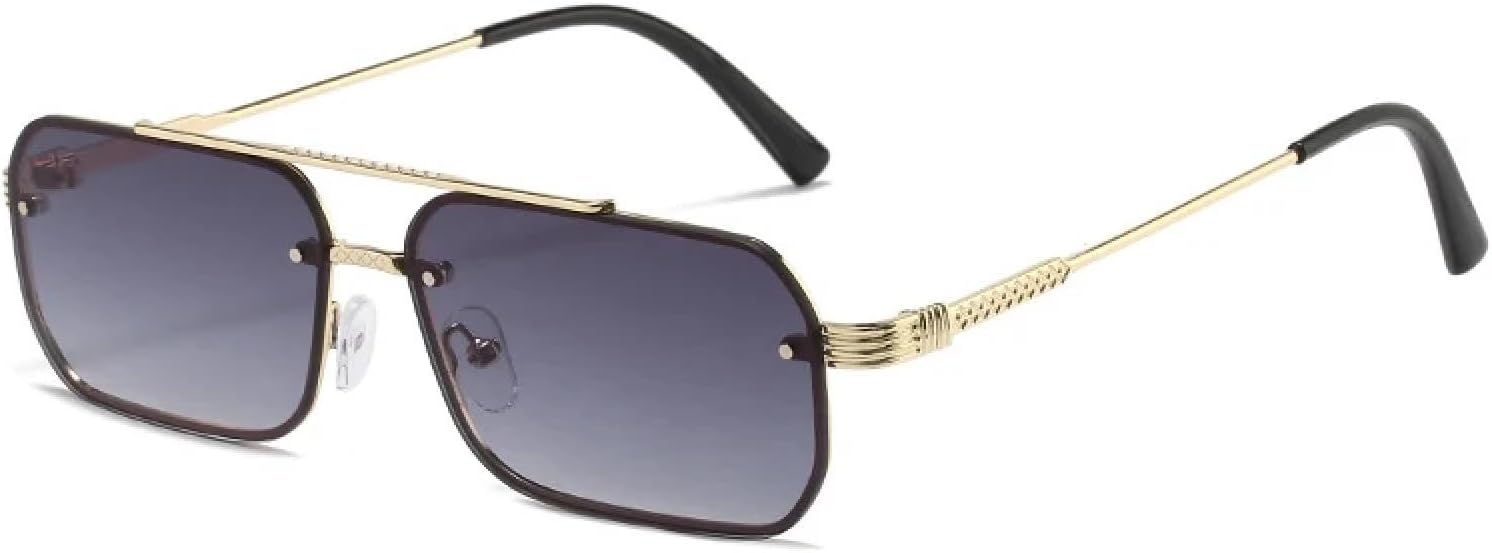 

Модные классические солнцезащитные очки маленького размера для женщин и мужчин, в стиле ретро, ​​с двойной перемычкой, для вождения, защита от УФ-излучения UV400 TKKTLLT, Gold Gradient Gray