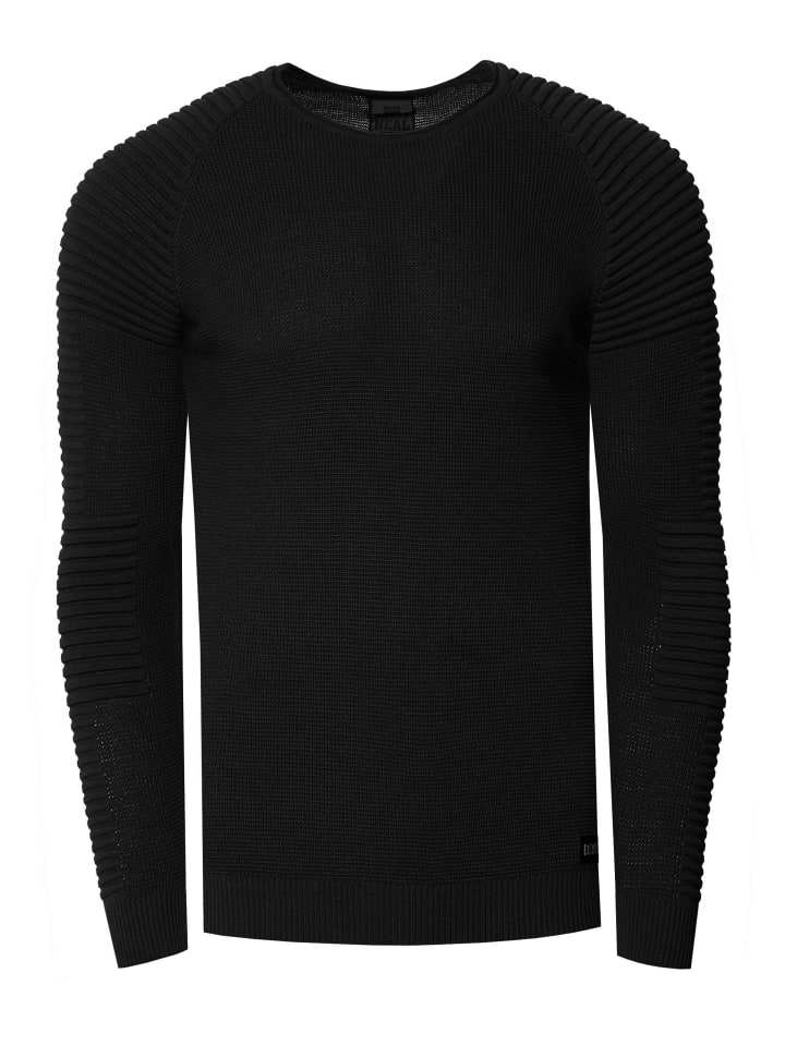 

Облегающий байкерский свитер тонкой вязки с круглым вырезом черного цвета Rusty Neal