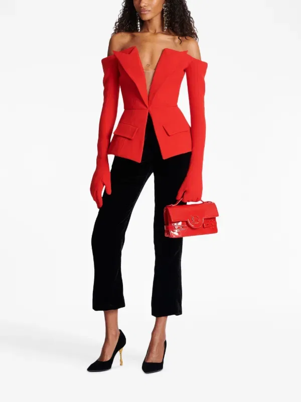 Топ из натуральной шерсти с открытыми плечами Balmain, красный — фото 2
