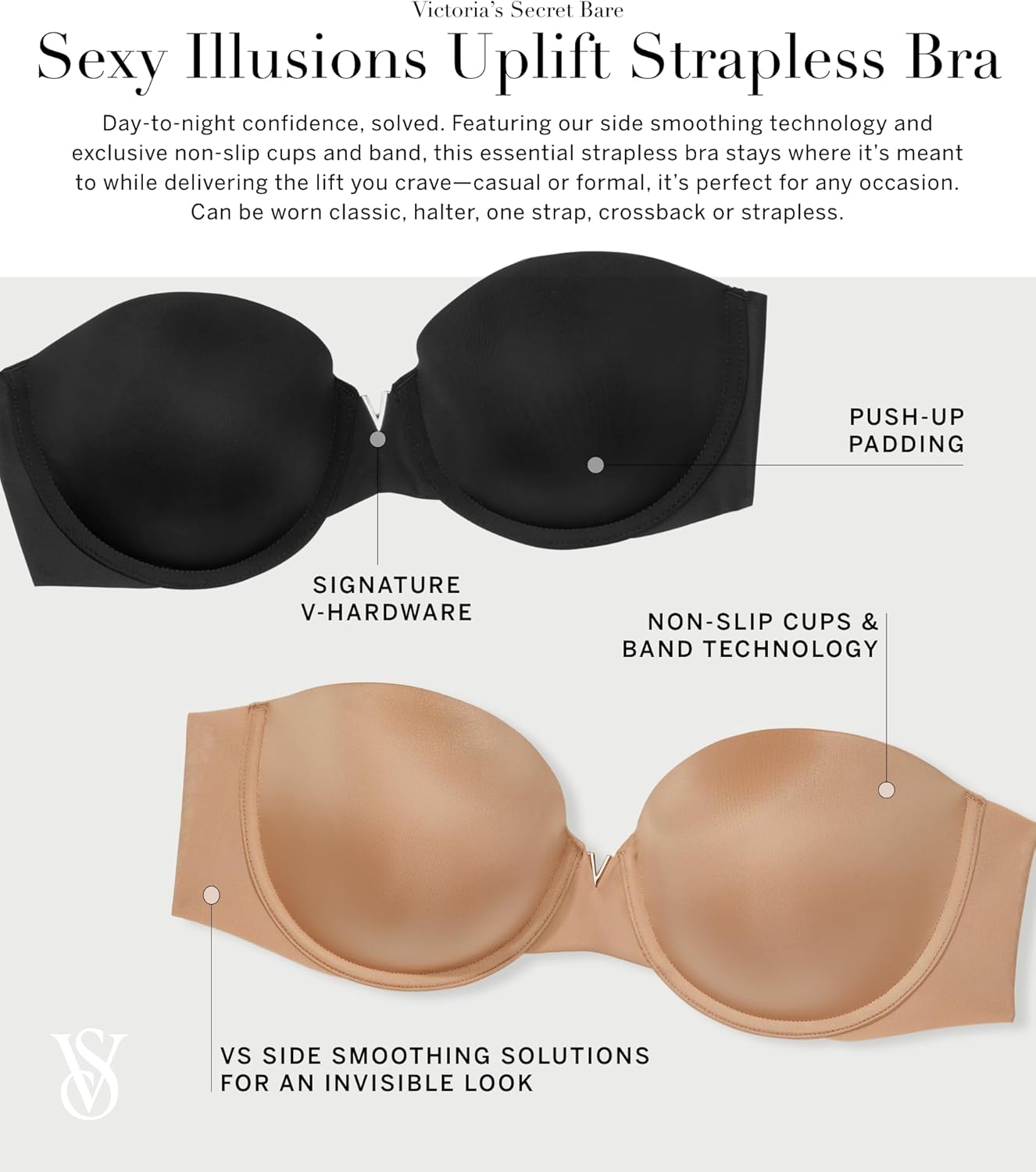 Victoria's Secret Женский бюстгальтер Bare Push Up Strapless, Caramel — фото 4