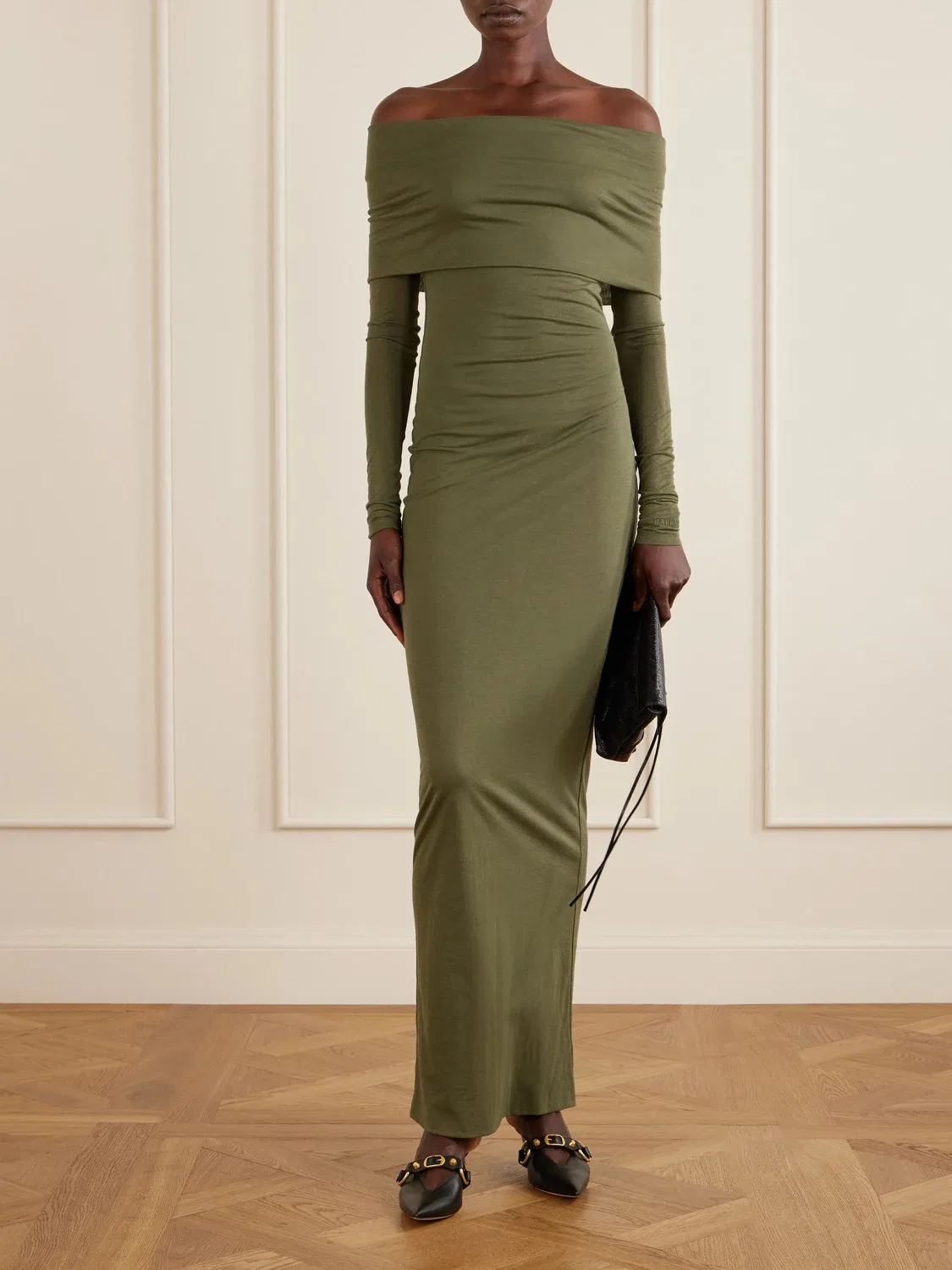 Хлопковое макси-платье с открытыми плечами Balenciaga, бирюзовый — фото 2