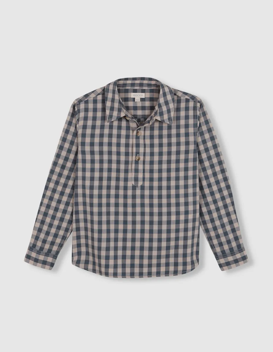 

Рубашка для мальчика в клетку с короткой планкой Gocco, темно-зеленый