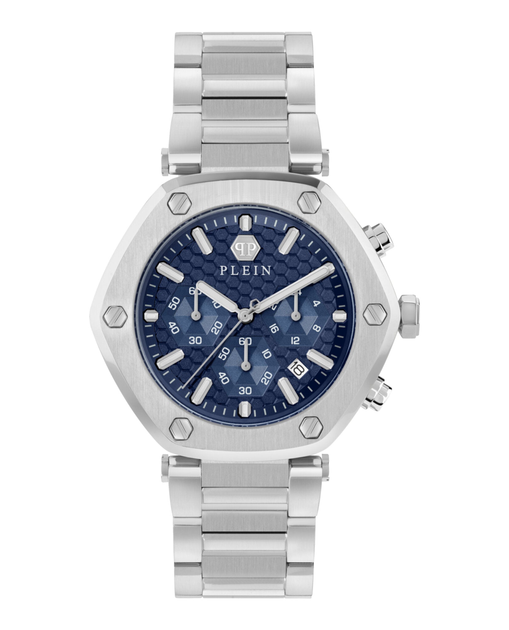

Часы Hexagon Chrono PHILIPP PLEIN, цвет silver/stainless steel/blue