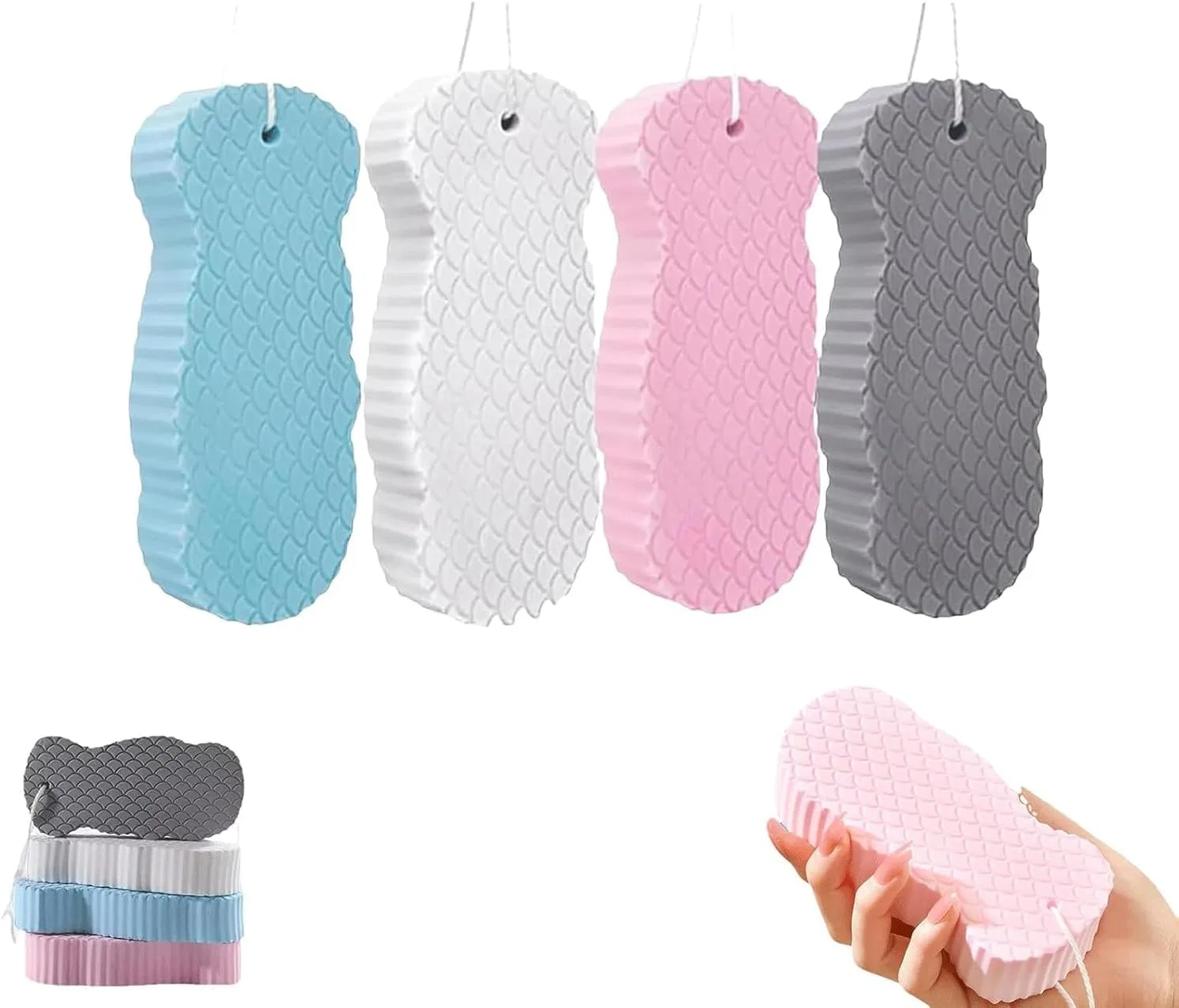 Мягкая отшелушивающая губка для тела Magic Exfoliating Bath Sponge 3D Aderpmin, Pack Of 4.