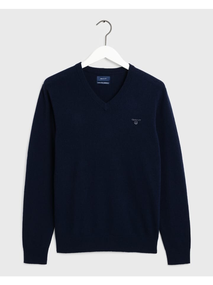 

Пуловер Gant V Neck aus Extra Fine Lambswool, синий