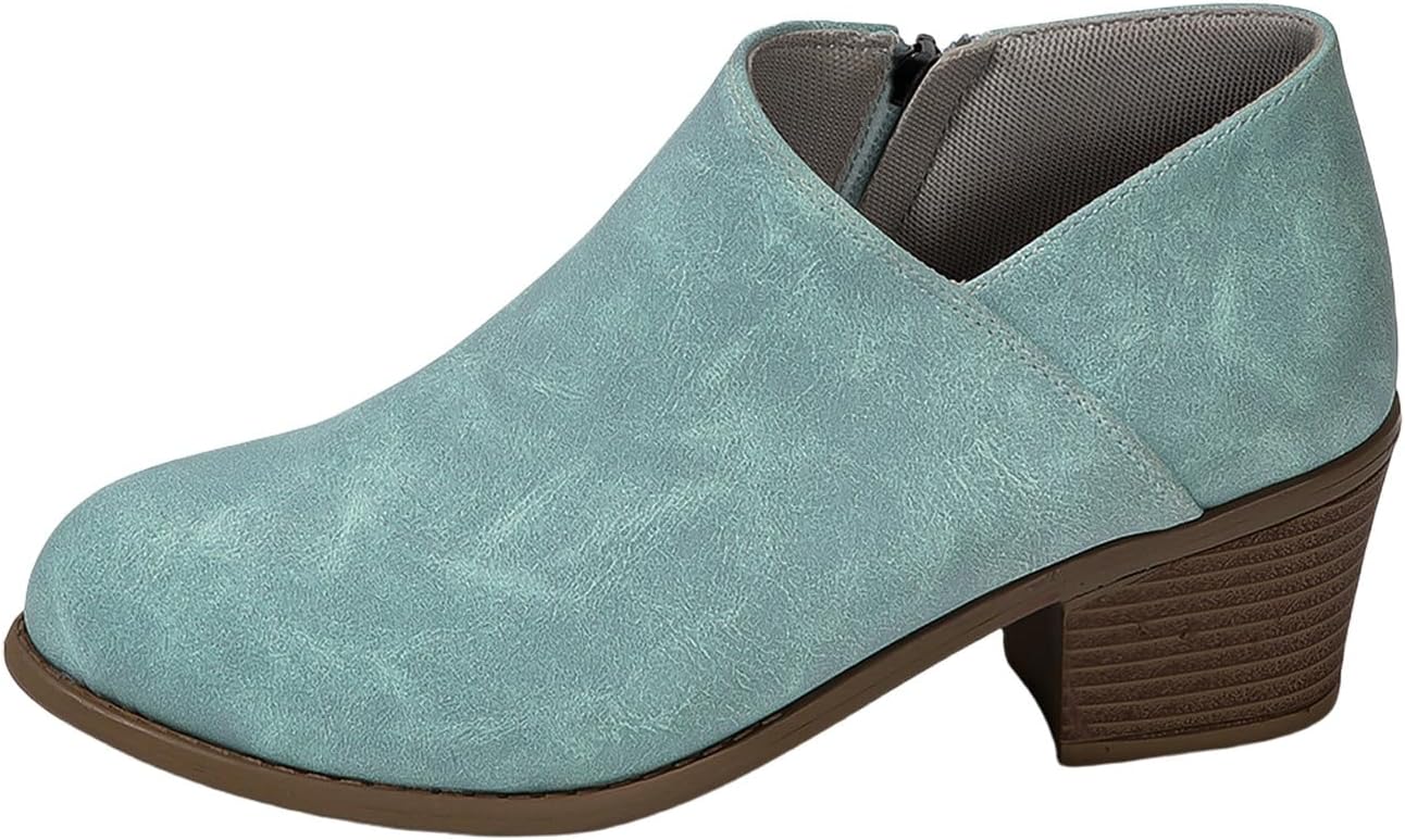 

Женские ботильоны из искусственной замши с V-образным вырезом, массивным низким каблуком, осенне-зимние, с толстым каблуком, заостренным носком и боковой молнией Baxtayel, синий